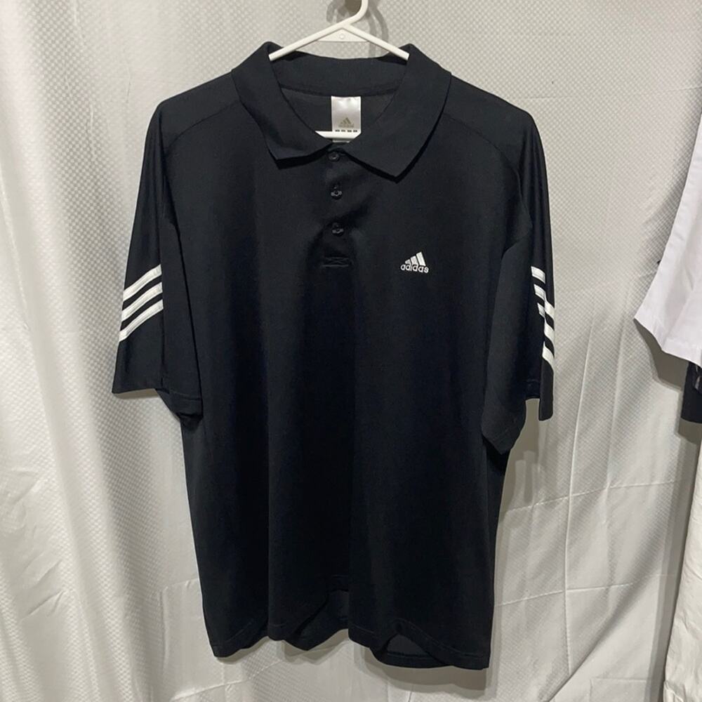Adidas xl black white performance polo euc